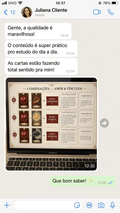 Print de conversa no WhatsApp com depoimento de aluna 8